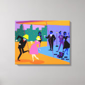 Retro Urban Rooftop Party Uitgerekte Canvas Print (Voorkant)