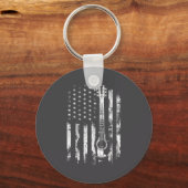 Retro Us Flag Acoustic Guitar Distressed Patriotic Sleutelhanger (Voorkant)