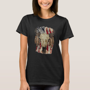Retro US Flag Boho schedel Western Land Cowgirl W T-shirt