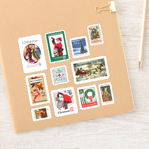  Retro US Kerstpostzegels Set Sticker