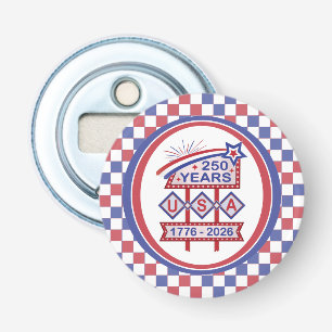 Retro USA 250e verjaardag Marquee Bord 1776-2026 Button Flesopener