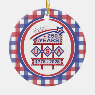 Retro USA 250e verjaardag Marquee Bord 1776-2026 Keramisch Ornament