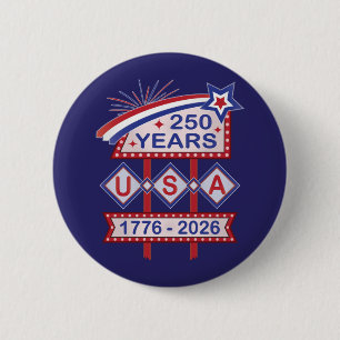 Retro USA 250e verjaardag Marquee Bord 1776-2026 Ronde Button 5,7 Cm