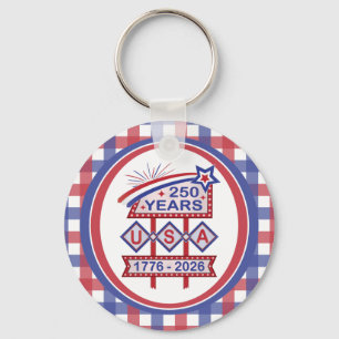 Retro USA 250e verjaardag Marquee Bord 1776-2026 Sleutelhanger