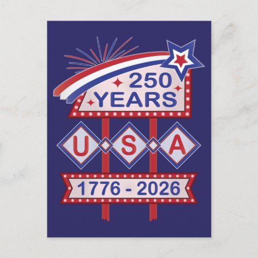 Retro USA 250ste Jubileum Marquee Sign 1776-2026 Feestdagenkaart (Voorkant)