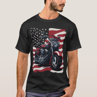 Retro USA American Flag Motorcycle Veteran Biker T-shirt