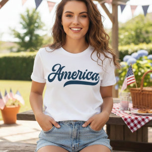 Retro USA Amerika in Decoratief Marine Blauw Scrip T-shirt