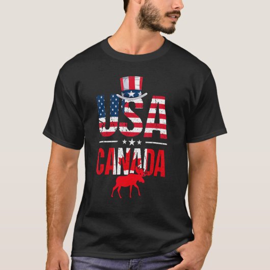 Retro USA Canada Vlag Patriottisch Canadees Ameri T-shirt (Voorkant)