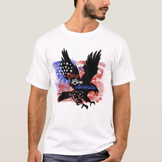 Retro USA Eagle Waterverf Lang leve Amerika T-shir T-shirt (Voorkant)