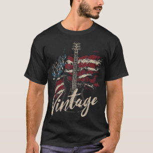 Retro USA Flag Guitar 4 juli Patriotic Guitar T-shirt