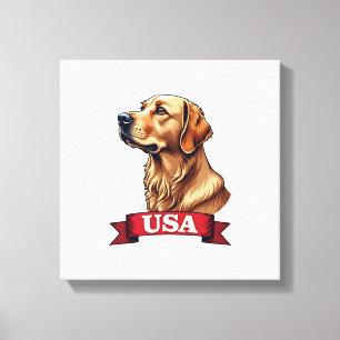 Retro USA Golden Retriever Graveer Shirt Canvas Afdruk