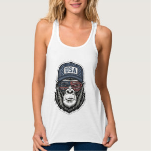 Retro USA Gorilla Zonnebril Patriottisch Shirt Des
