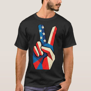 Retro usa vlag vredesteken hand 4 juli t-shirt