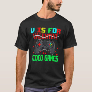 Retro V is voor videogames Valentijnsdag gamer M T-shirt