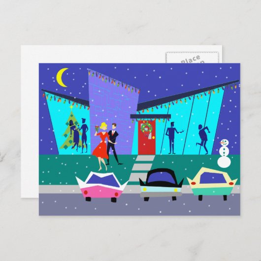 Retro Vakantie Cartoon Feest Kerstfeest Briefkaart (Voorkant / Achterkant)