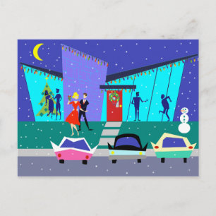 Retro Vakantie Cartoon Feest Kerstfeest Briefkaart