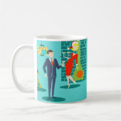 Retro Vakantie Cartoon Koppel Koffie Mok (Links)