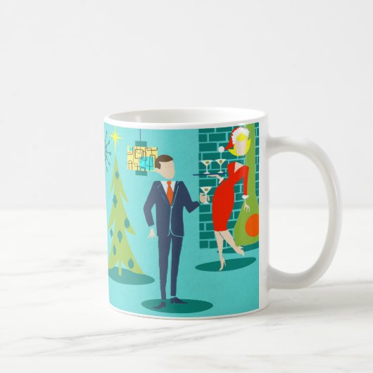 Retro Vakantie Cartoon Koppel Koffie Mok (Rechts)
