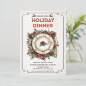 Retro Vakantie Diner Bord Uitnodiging (Staand voorkant)