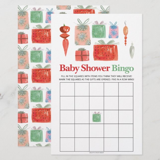 Retro Vakantie Kerst Baby shower Bingo Spel (Voorkant / Achterkant)