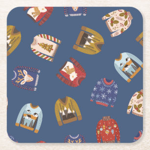 Retro Vakantie Lelijke Trui Kerstfeest Vierkante Kartonnen Onderzetter