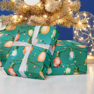 Retro Vakantie Lights Leuk Schattige Moderne Kerst Cadeaupapier