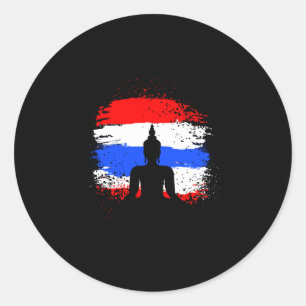 Retro vakantie thai boeddha thailand vlag ronde sticker
