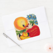 Retro  Valentijn eendje Vakkeltje Vierkante Sticker (Envelop)
