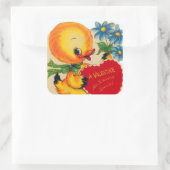 Retro  Valentijn eendje Vakkeltje Vierkante Sticker (Tas)