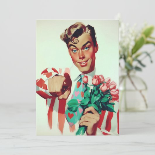 Retro Valentijn Flirty Guy Kaart (Staand voorkant)