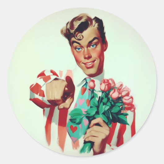 Retro Valentijn Flirty Guy Ronde Sticker (Voorkant)