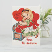 Retro  Valentijn Hart Meisje Custom Feestdagenkaart (Staand voorkant)