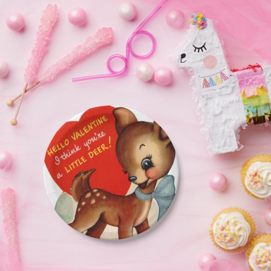 Retro Valentijn hert party Papieren Bordje (Feest)