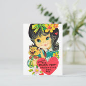 Retro Valentijn kattefeestdag briefkaart (Staand voorkant)
