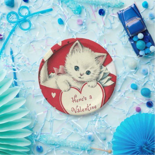 Retro Valentijn kattefeestdag Papieren Bordje (Feest)