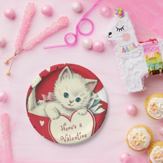 Retro Valentijn kattefeestdag Papieren Bordje (Feest)