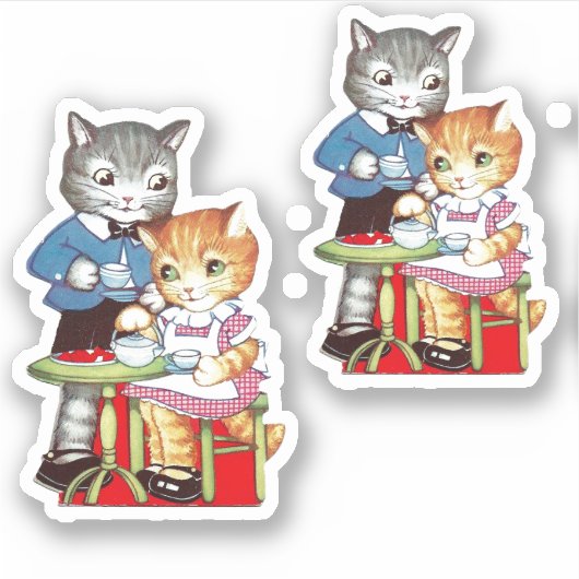 Retro Valentijn Katten Sticker (Voorkant)