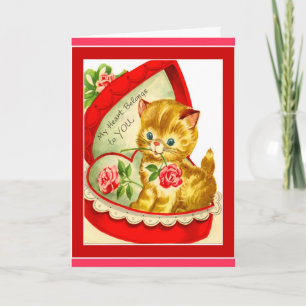 Retro Valentijn ~ Kitten in een hartvormige doos Feestdagen Kaart