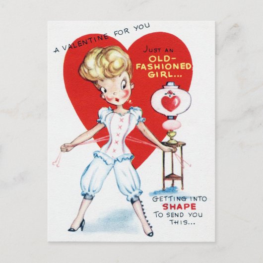 Retro Valentijn Lady briefkaart (Voorkant)