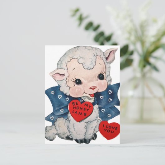 Retro Valentijn lammeren Feestdagenkaart (Staand voorkant)