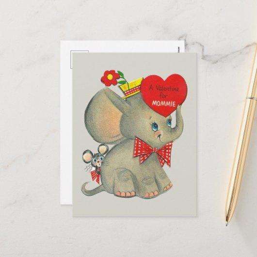 retro  Valentijn olifant mama Feestdagenkaart (Voorkant / Achterkant in situ)