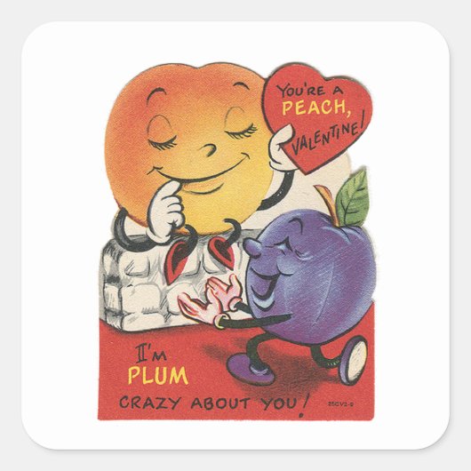 Retro  Valentijn perzikpruim Vierkante Sticker (Voorkant)
