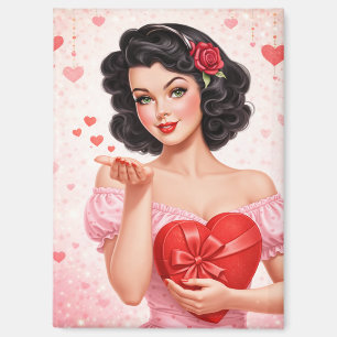 Retro Valentijn Pin-Up Meisje dat een Kus Blaast  Magneet