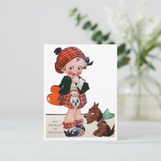 Retro Valentijn Schots briefkaart (Staand voorkant)