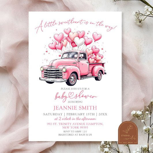 Retro Valentijn Truck Sweetheart Baby shower Kaart