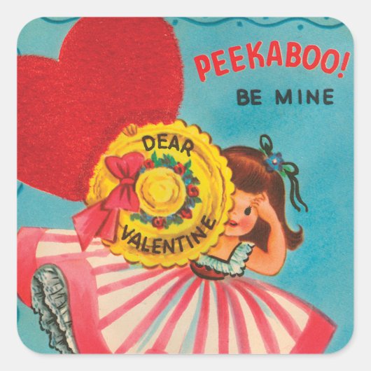 Retro  Valentijn Vakantiedetsticker Vierkante Sticker (Voorkant)