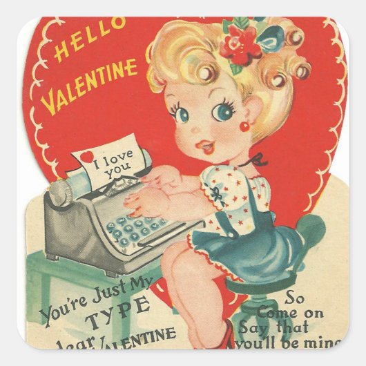 Retro  Valentijn vrouw Vakantie sticker (Voorkant)