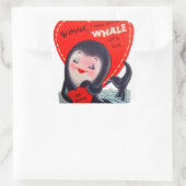 Retro  Valentijn walvis Vakantisticker Vierkante Sticker (Tas)