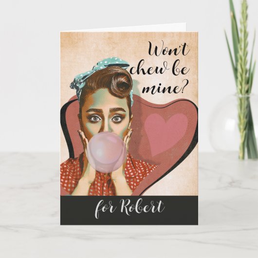 Retro Valentijn Won Kauwt Mine Bubble Gum Kaart (Voorkant)