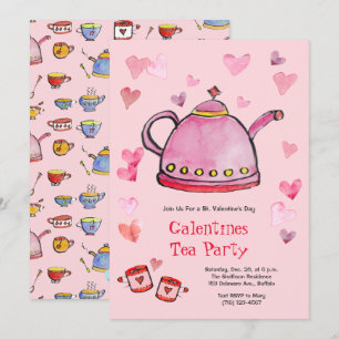Retro Valentijnsdag Galentines Tea Party Lunch Kaart